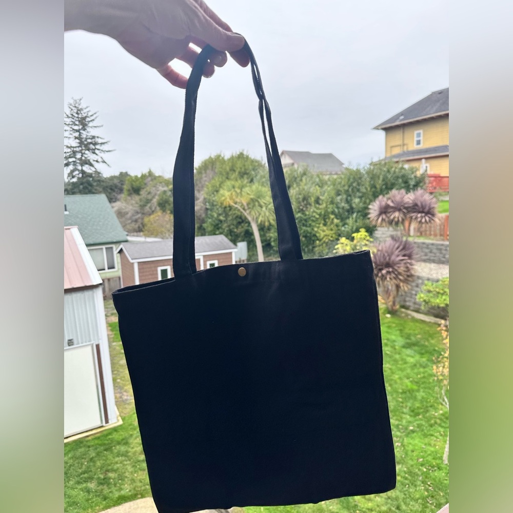 Black Canvas snap top Tote with Gold Bear Design HANDCRAFTED - Picture 7 of 10